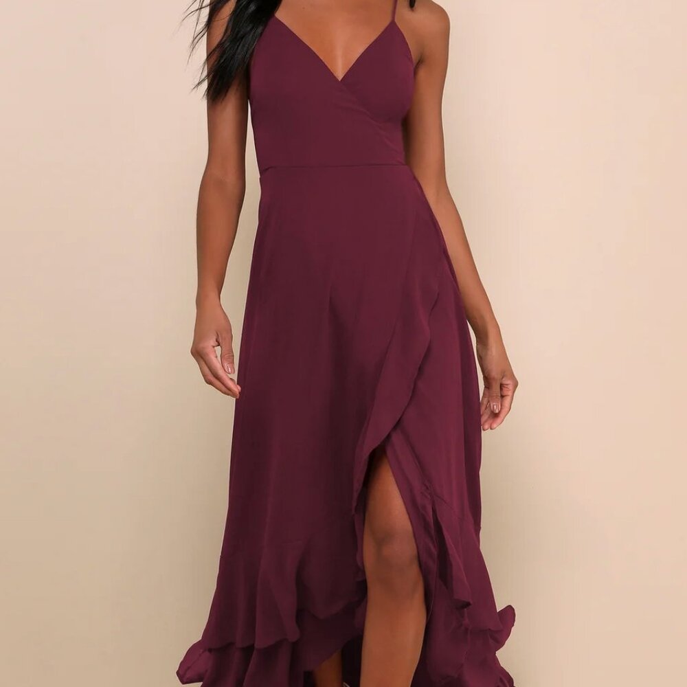 Lulu's - In Love Forever Plum Lace-Up High-Low Maxi Dress - Size Small -NWT